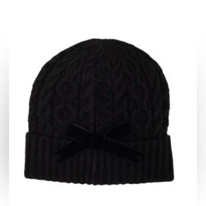 Kate Spade New York Velvet Bow Cable Knit Beanie Black NWT Retails $88